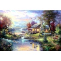 Kinkade's painting "lake small bridge scenery" hand-painted replica of the original's