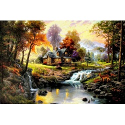 Kinkade's painting "Mountain Retreat" hand-painted replica of the original's