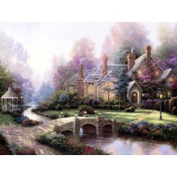 Kinkade's painting "lake small bridge" hand-painted replica of the original's