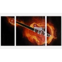 flammende Rock Gitarre - drei teiliges Wandbild stilvoll als echtes Öl Gemälde