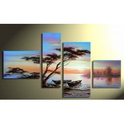 African Landscape - four part mural as real oil painting