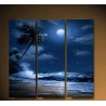Palmeninsel am Meer bei Nacht - drei teiliges Wandbild als echtes ?l Gem?lde