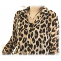 sommerleichte Sexy Leopard Bluse, Lang, Chiffon Größe L