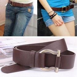 stylish leather women's belt with old gold buckle, lightweight model
